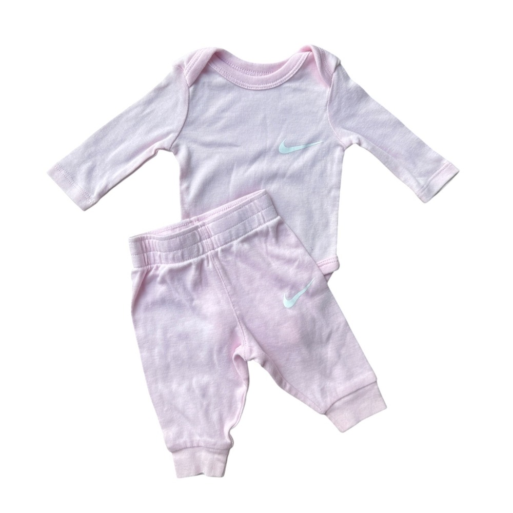 Nike Newborn Baby Girls Pink Long Sleeve Bodysuit and Jogger Pants Set